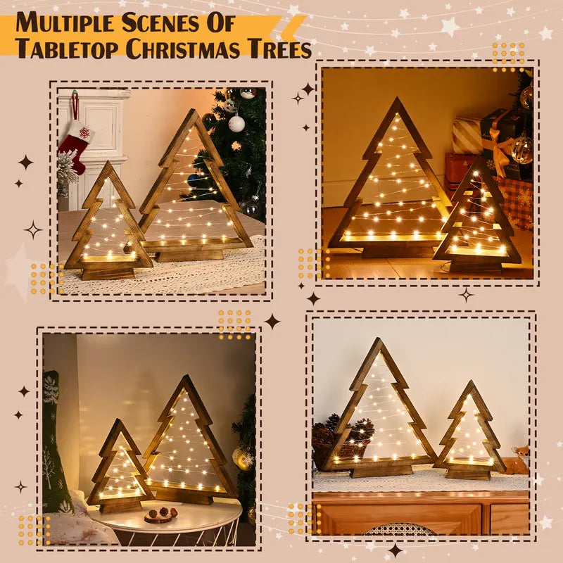 🔥LAST DAY SALE 75% OFF🔥2PCS Tabletop Wooden Christmas Tree with LED Light