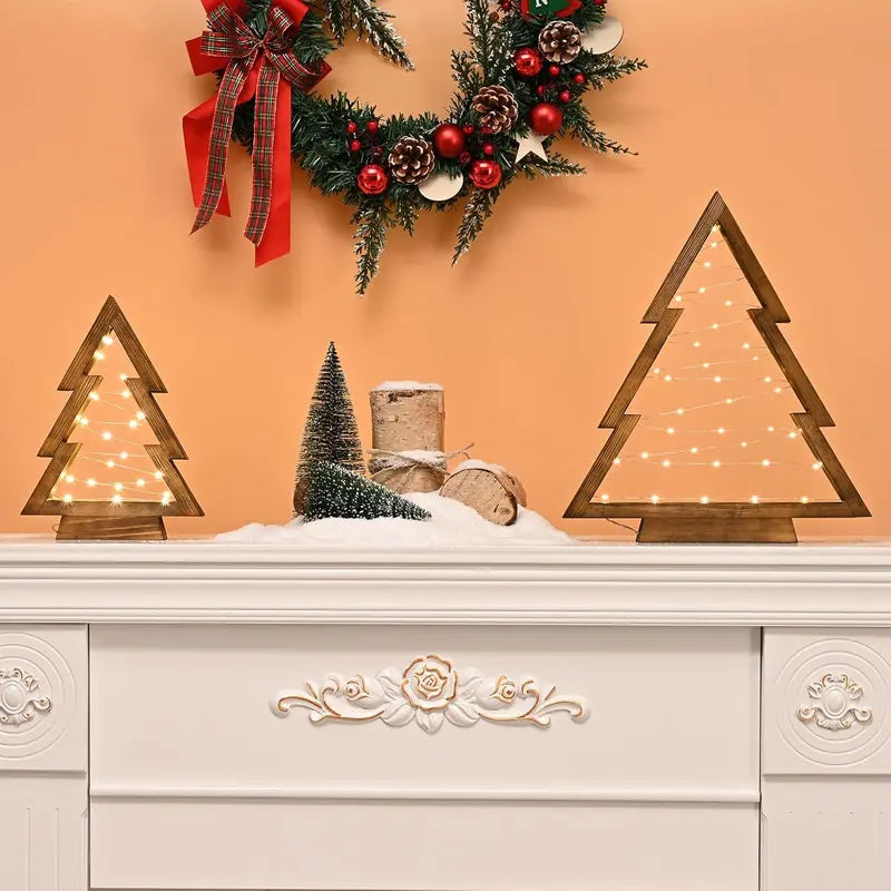 🔥LAST DAY SALE 75% OFF🔥2PCS Tabletop Wooden Christmas Tree with LED Light