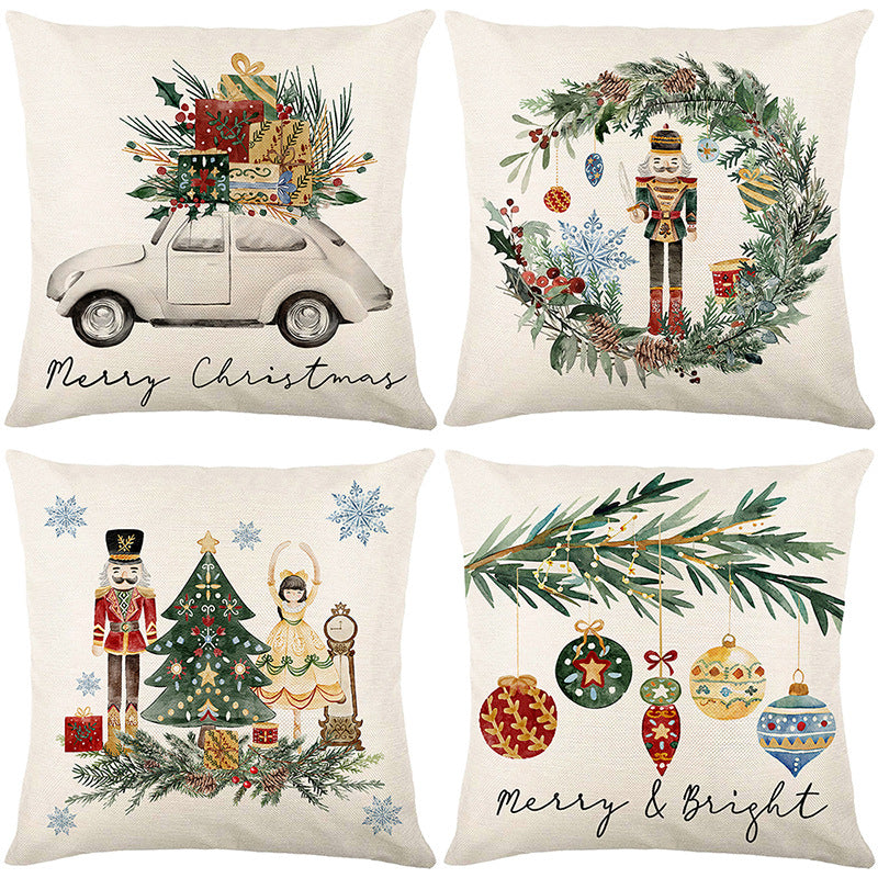 Cute Christmas Print Pillow Cover