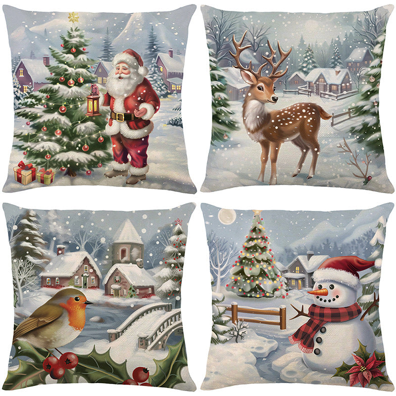 Cute Christmas Print Pillow Cover
