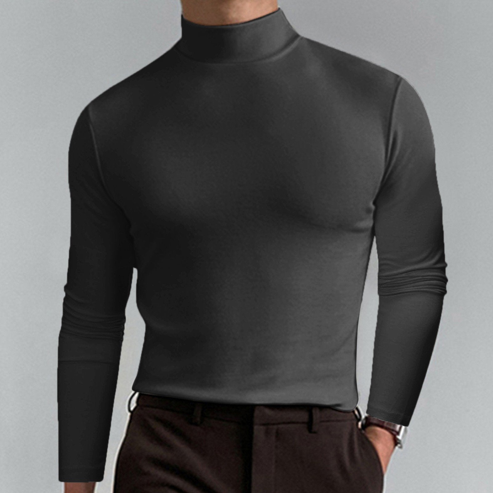 Mens High Neck Slim Fit Long Sleeve T-shirt（50% OFF）