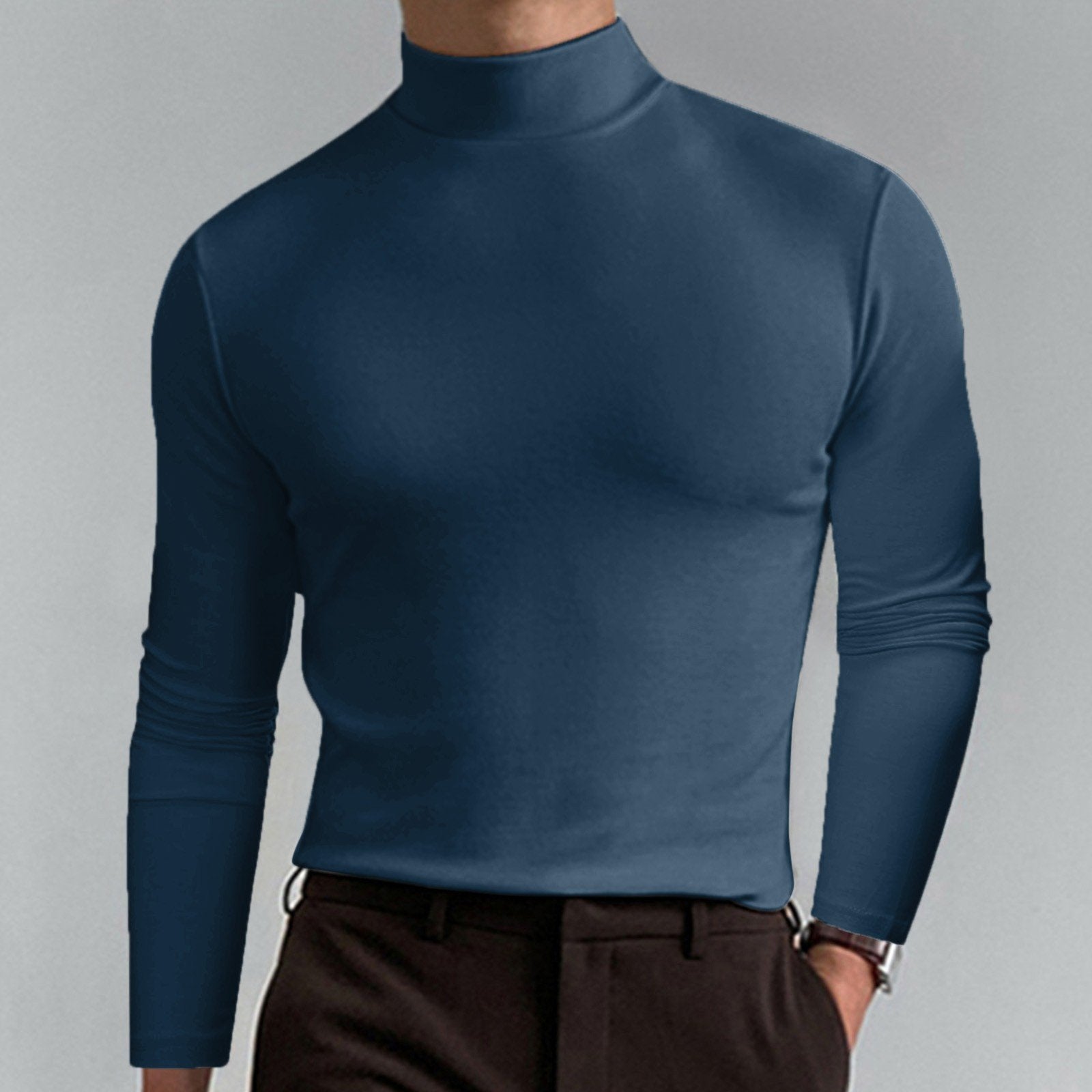Mens High Neck Slim Fit Long Sleeve T-shirt（50% OFF）