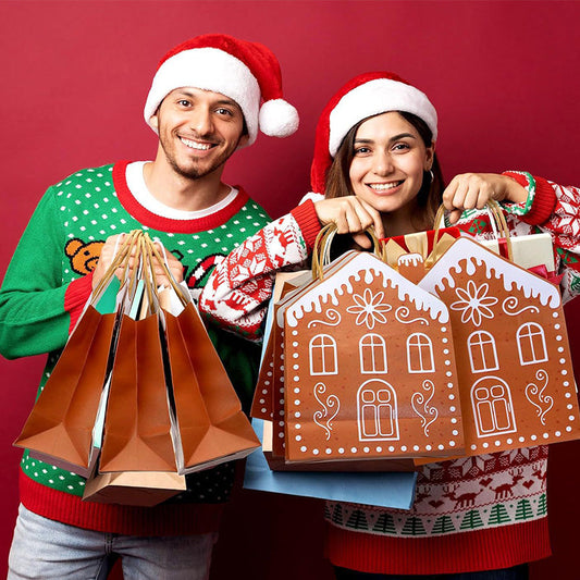Festive Gingerbread House Treat Bags with Handles
