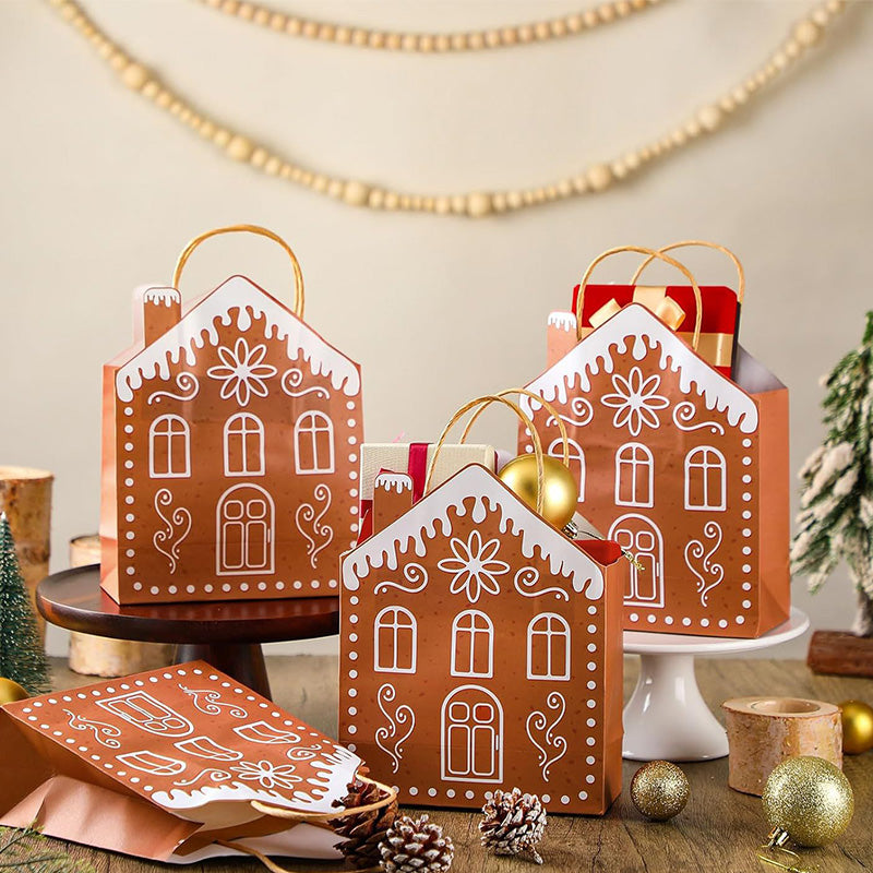 Festive Gingerbread House Treat Bags with Handles