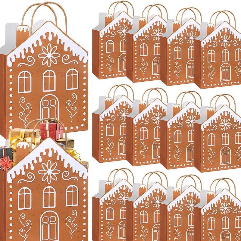 Festive Gingerbread House Treat Bags with Handles