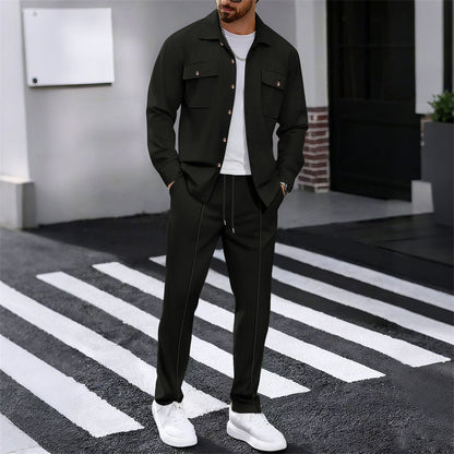 Men's Waffle Button-Down Jacket & Pants Set