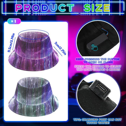 🚀 2026 Future of Style | Glowing Fiber Optic Bucket Hat | Light Up the Night 🌈【-50% Launch Sale】