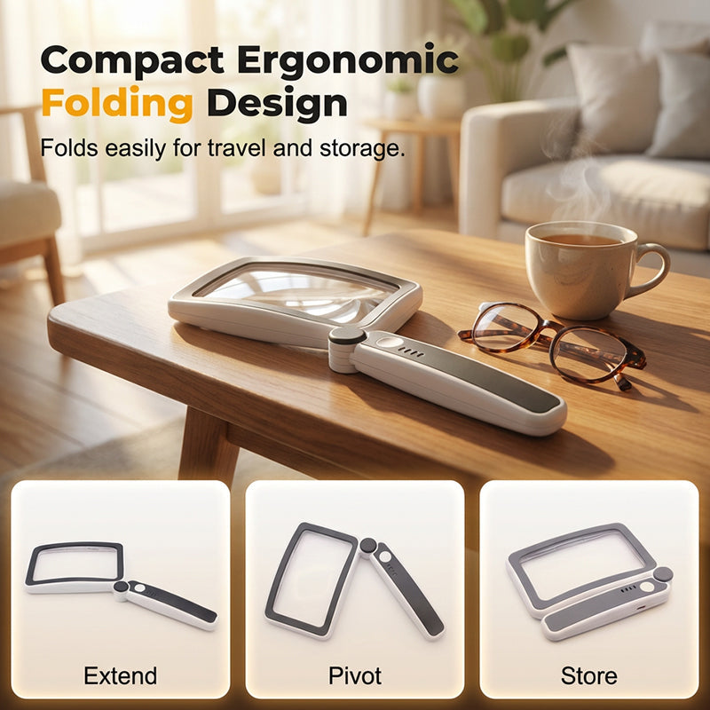 🔥Free suede lens cleaning cloths-Folding Handheld Magnifying Glass with Light for Reading