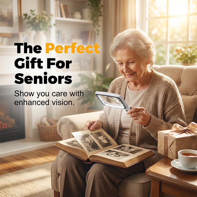 🔥Free suede lens cleaning cloths-Folding Handheld Magnifying Glass with Light for Reading