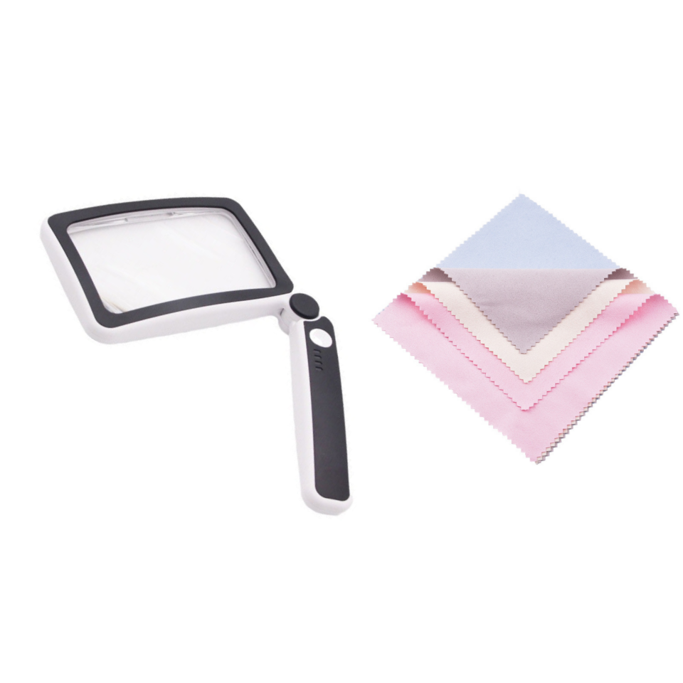 🔥Free suede lens cleaning cloths-Folding Handheld Magnifying Glass with Light for Reading