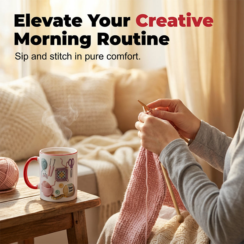 Crochet & Knitting Themed Ceramic Coffee Mug