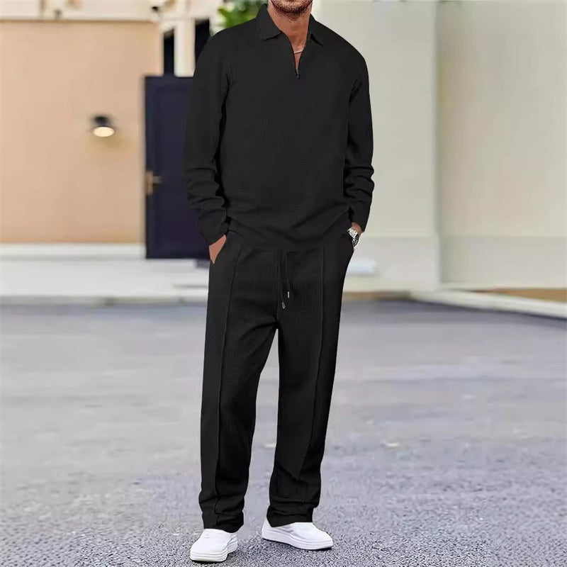 👔 LIMITED-TIME 50% OFF! ✨ Men's Sweatshirt & Pants Set – Waffle Knit, Quarter-Zip, Relaxed Fit, Loungewear ✨
