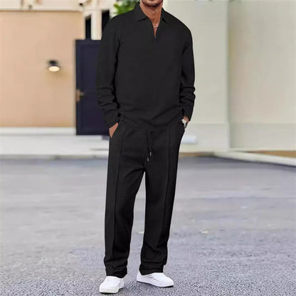 👔 LIMITED-TIME 50% OFF! ✨ Men's Sweatshirt & Pants Set – Waffle Knit, Quarter-Zip, Relaxed Fit, Loungewear ✨