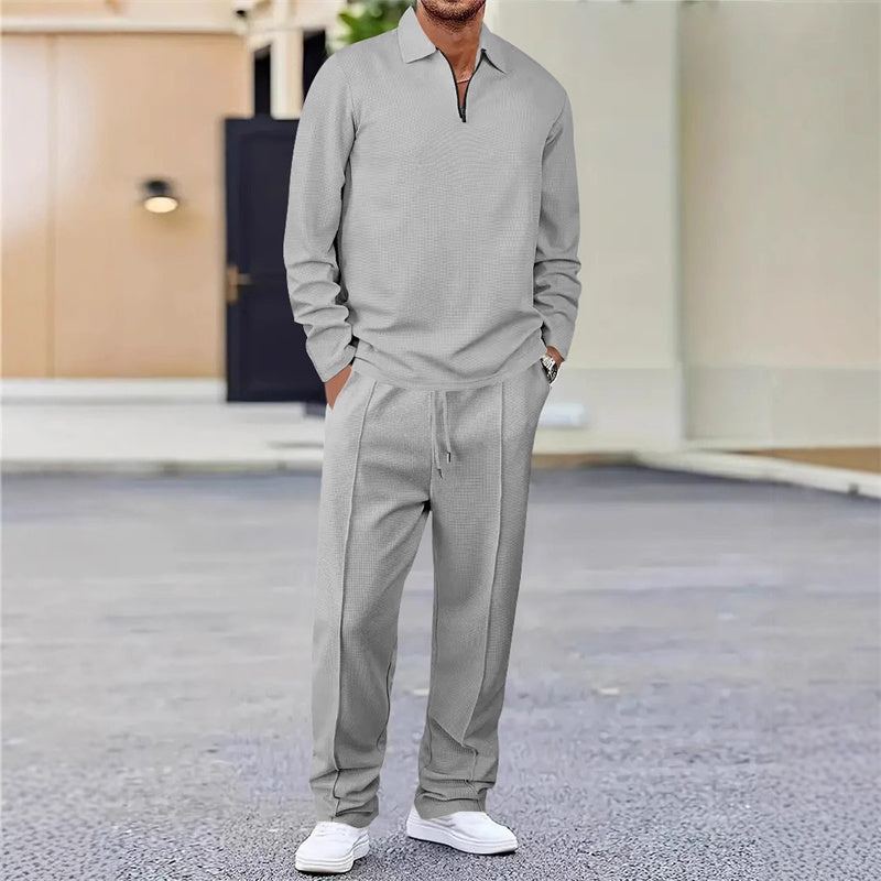 👔 LIMITED-TIME 50% OFF! ✨ Men's Sweatshirt & Pants Set – Waffle Knit, Quarter-Zip, Relaxed Fit, Loungewear ✨