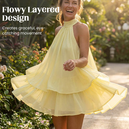 👗 50% OFF! Women's Flowy Halter Drop-Waist Mini Dress | Elegant Backless | Tiered Layered Fabric | Relaxed Flattering Fit | 5 Colors S-2XL 🌸✨