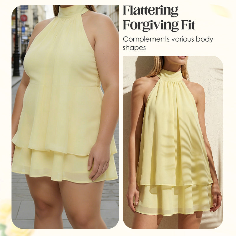 👗 50% OFF! Women's Flowy Halter Drop-Waist Mini Dress | Elegant Backless | Tiered Layered Fabric | Relaxed Flattering Fit | 5 Colors S-2XL 🌸✨