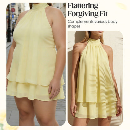 👗 50% OFF! Women's Flowy Halter Drop-Waist Mini Dress | Elegant Backless | Tiered Layered Fabric | Relaxed Flattering Fit | 5 Colors S-2XL 🌸✨
