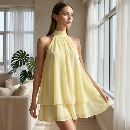 👗 50% OFF! Women's Flowy Halter Drop-Waist Mini Dress | Elegant Backless | Tiered Layered Fabric | Relaxed Flattering Fit | 5 Colors S-2XL 🌸✨