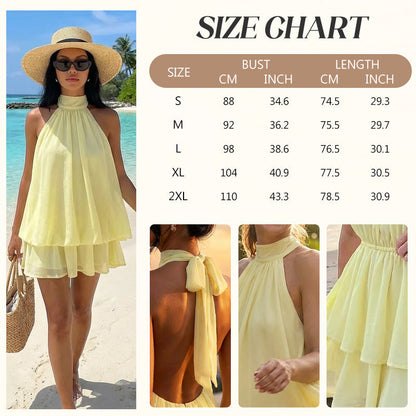 👗 50% OFF! Women's Flowy Halter Drop-Waist Mini Dress | Elegant Backless | Tiered Layered Fabric | Relaxed Flattering Fit | 5 Colors S-2XL 🌸✨
