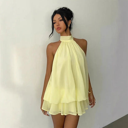 👗 50% OFF! Women's Flowy Halter Drop-Waist Mini Dress | Elegant Backless | Tiered Layered Fabric | Relaxed Flattering Fit | 5 Colors S-2XL 🌸✨