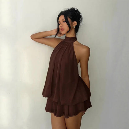👗 50% OFF! Women's Flowy Halter Drop-Waist Mini Dress | Elegant Backless | Tiered Layered Fabric | Relaxed Flattering Fit | 5 Colors S-2XL 🌸✨