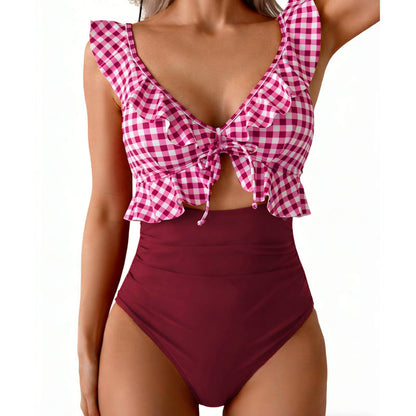 🏖️Summer Hot Sale 50% OFF🌊 Aqua Eve Women’s Tummy-Control One-Piece Swimsuit💃Flattering V-Neck🩱Ruched Slimming Design🌸Elegant Ruffle & Chic Cut-Out 💕