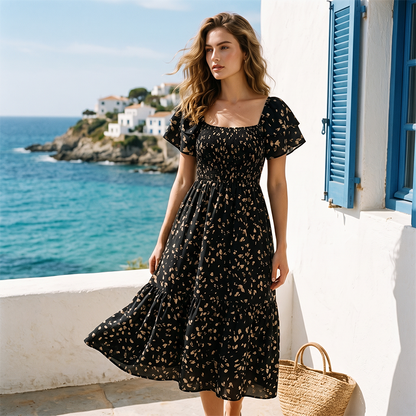 🌈2026 Summer Hot Sale 50% OFF!✨Square Neck Floral Midi Dress🌸