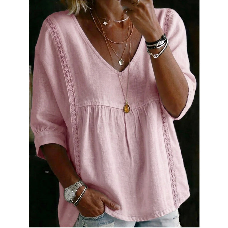 🎁2026 New Arrivals 50% OFF🌸Women's Casual V-Neck Lace Trim Top
