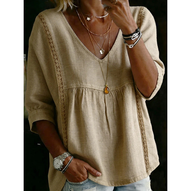🎁2026 New Arrivals 50% OFF🌸Women's Casual V-Neck Lace Trim Top