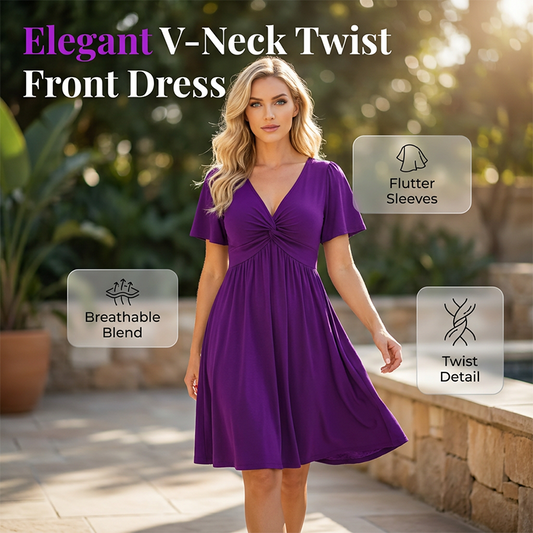 🎁2026 New Arrivals 50% OFF💥Elegant V-Neck Twist Front Dress with Pockets