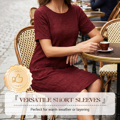 ⌛Limited-time Offer👗 Women's Round Neck Textured Knee-Length Dress- Made For Everyday Life✨