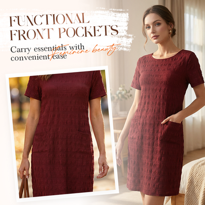 ⌛Limited-time Offer👗 Women's Round Neck Textured Knee-Length Dress- Made For Everyday Life✨