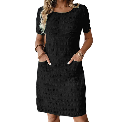 ⌛Limited-time Offer👗 Women's Round Neck Textured Knee-Length Dress- Made For Everyday Life✨