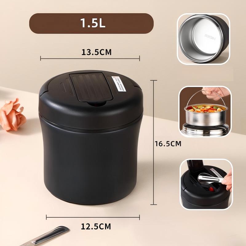 🍱 Large Capacity Food Flask — 1.5L | Double-Walled | Folding Spoon | All-Day Warm Meals