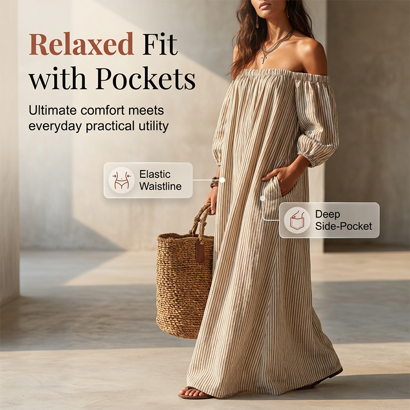 👗New Arrivals 50% OFF💥Women’s Off-Shoulder Lantern Sleeve Maxi Dress Elegant Long Dress for Party & Daily Wear