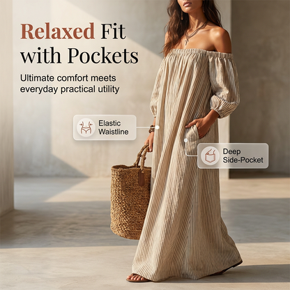 👗New Arrivals 50% OFF💥Women’s Off-Shoulder Lantern Sleeve Maxi Dress Elegant Long Dress for Party & Daily Wear
