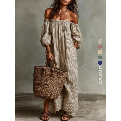👗New Arrivals 50% OFF💥Women’s Off-Shoulder Lantern Sleeve Maxi Dress Elegant Long Dress for Party & Daily Wear