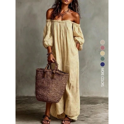 👗New Arrivals 50% OFF💥Women’s Off-Shoulder Lantern Sleeve Maxi Dress Elegant Long Dress for Party & Daily Wear
