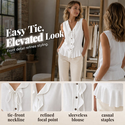 🌬️ Lightweight Ruffle Trim Top — Breezy Chiffon Fabric | V-Neck | Keeps You Cool on Warm Days