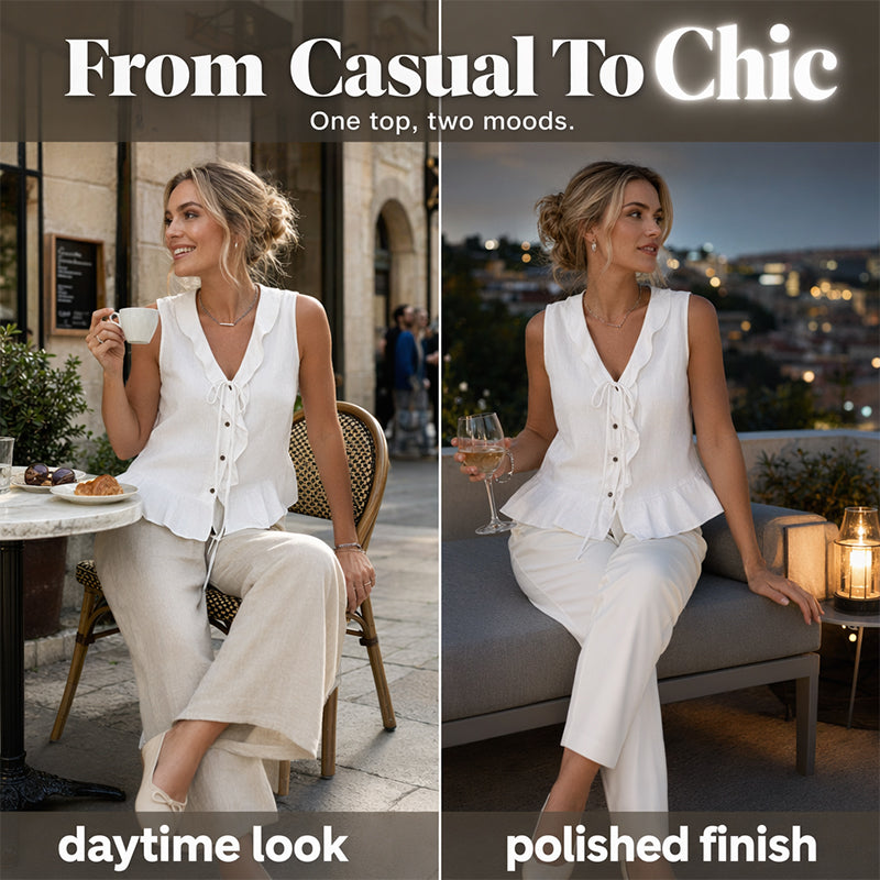 🌬️ Lightweight Ruffle Trim Top — Breezy Chiffon Fabric | V-Neck | Keeps You Cool on Warm Days