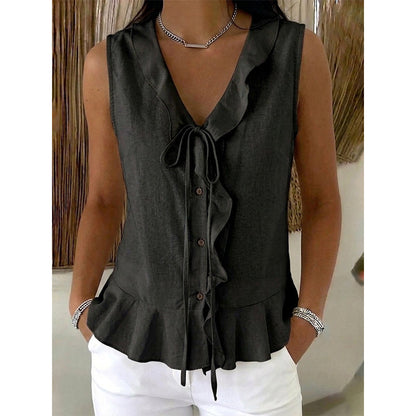 🌬️ Lightweight Ruffle Trim Top — Breezy Chiffon Fabric | V-Neck | Keeps You Cool on Warm Days