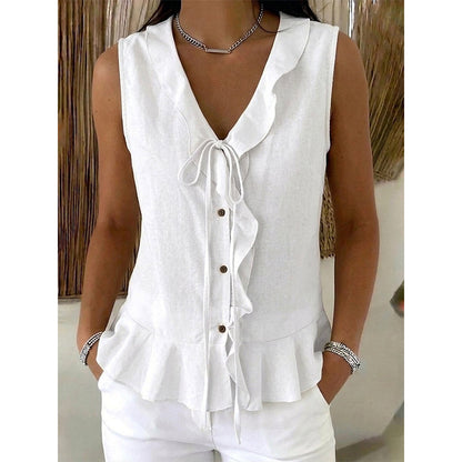 🌬️ Lightweight Ruffle Trim Top — Breezy Chiffon Fabric | V-Neck | Keeps You Cool on Warm Days