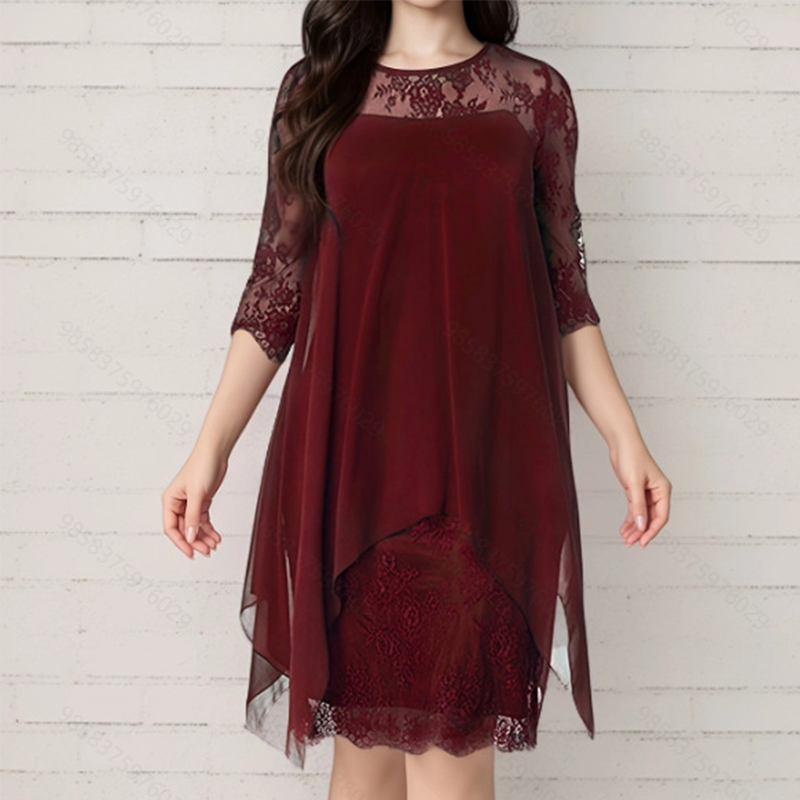 Women's Elegant High-Low Hem Lace Overlay Dress