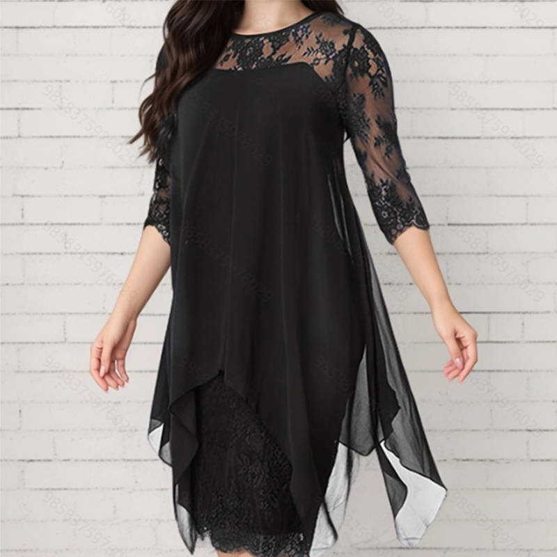 Women's Elegant High-Low Hem Lace Overlay Dress