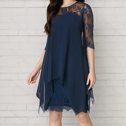 Women's Elegant High-Low Hem Lace Overlay Dress