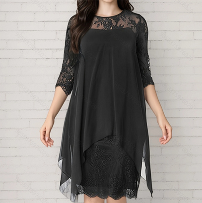 Women's Elegant High-Low Hem Lace Overlay Dress