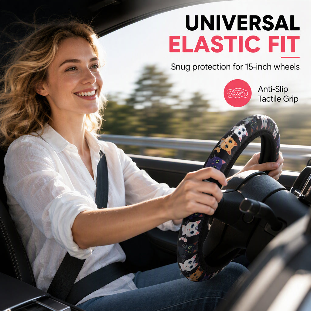 ⏰Universal 38cm Ringless Silk Steering Wheel Cover Printed Breathable Car Wheel Protector for All Seasons✨🚗
