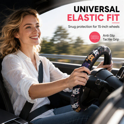 ⏰Universal 38cm Ringless Silk Steering Wheel Cover Printed Breathable Car Wheel Protector for All Seasons✨🚗