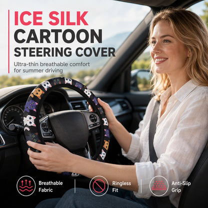 ⏰Universal 38cm Ringless Silk Steering Wheel Cover Printed Breathable Car Wheel Protector for All Seasons✨🚗