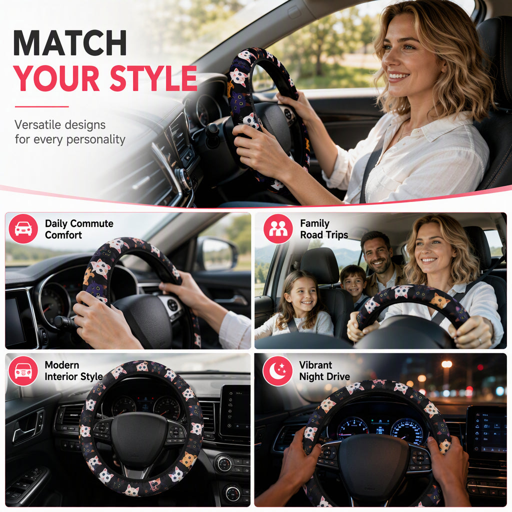 ⏰Universal 38cm Ringless Silk Steering Wheel Cover Printed Breathable Car Wheel Protector for All Seasons✨🚗